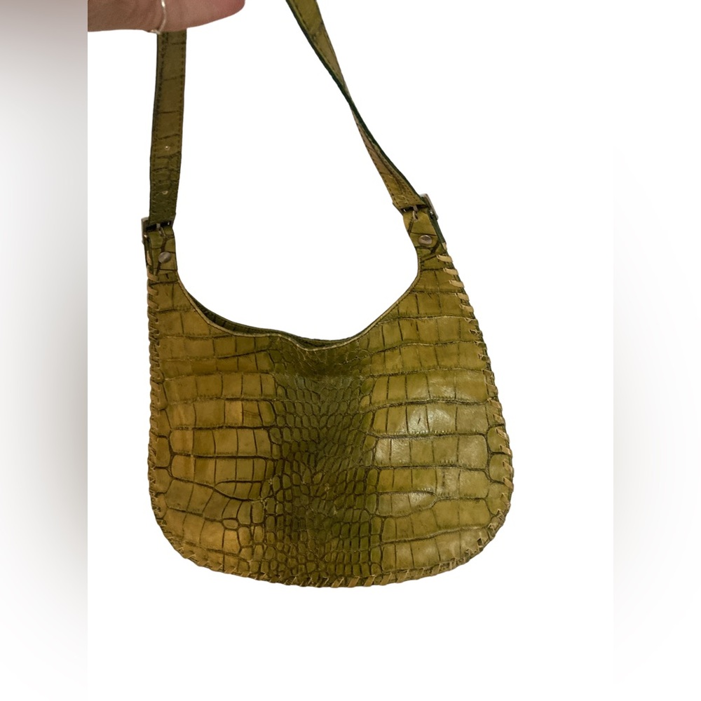 Charlie Lapson Gorgeous Croc- Embossed Green- Yellow Bag in EUC!! Amazing
